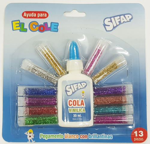 Set Brillantina Gibre Sifap X 12 Colores + Cola Vinílica Color