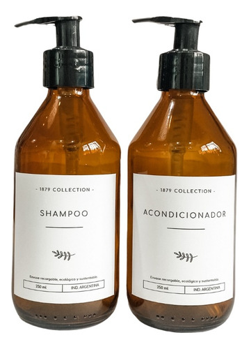 Set 2 Dispenser Vidrio Ambar Shampoo+acondicionador 250 Ml