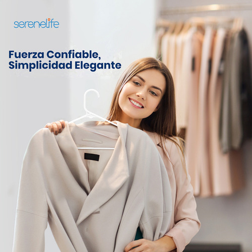 100 Ganchos de Plástico Serenelife Antideslizantes Ahorradores de Espacio Duraderos y Resistentes para Camisas Suéteres Sudaderas Abrigos Pantalones y Vestidos Blanco SLHPL100