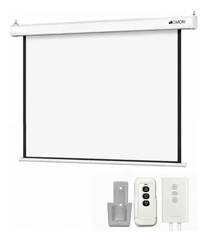 Tela De Projeção Retratil Elétrica - Ponto BR Shop - 100 Polegadas C/ Controle Remoto Automação Alexa Igreja Matte White Hd Profissional Premium