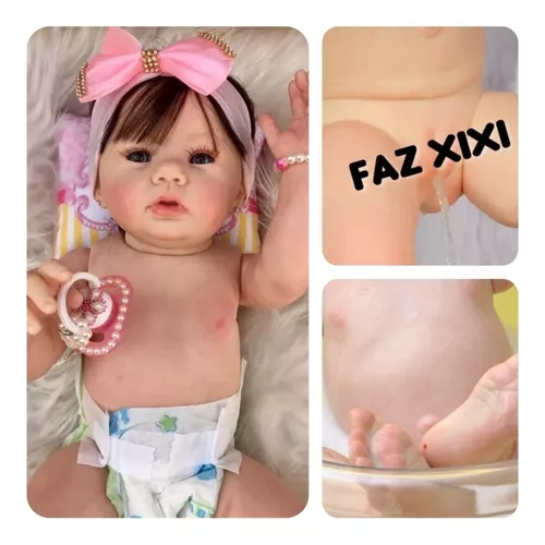 Bebê Reborn Faz Xixi Kit Abigail Para Banho Cabelo Fio A Fio