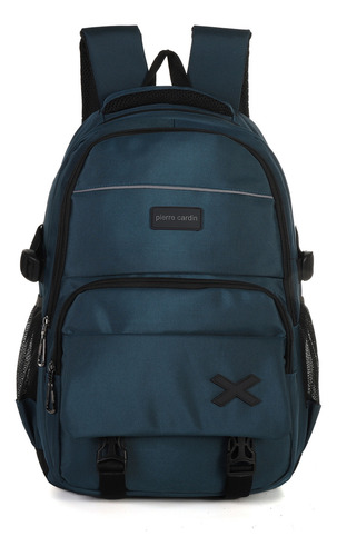 Mochila Urbana Hombre Mujer Compartimiento Frontal Acolchada Color Azul Pc1109 Diseño De La Tela Liso