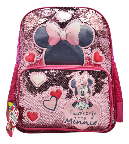 Mochila Minnie Mouse Theres Only One Lentejuela Reversible Primaria Ruz