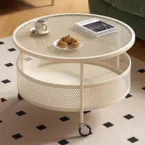 Comprar Mesa De Centro Redonda Con Ruedas Y Cesta De Almacenaje