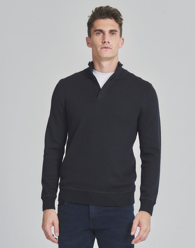 Sweater Trent, Medio Cierre, Hombre, Algodón, Negro, Equus