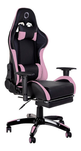 Imagen 2 de 5 de Silla de escritorio Nibio Destroyer gamer ergonómica negra y rosa con tapizado de cuero sintético