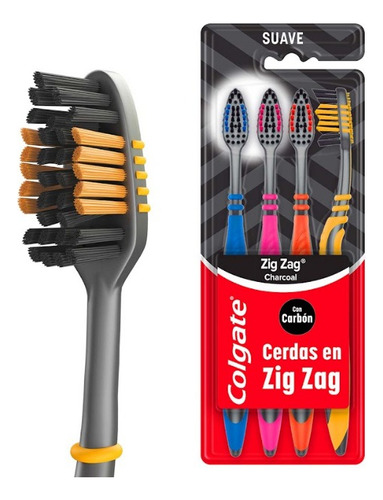 Colgate Zig Zag Charcoal 4 unidades 