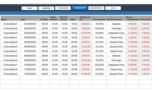 Planilha Controle De Horas Extras Até 300 Funcionários - Vba