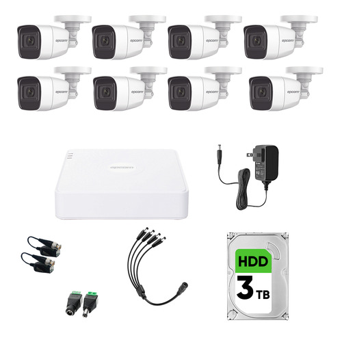 Epcom Kit Camaras De Seguridad De Video Vigilancia Metalicas Con Microfono Integrado Modelo B8-MIC-PLUS8-SC+3T 2mp Con disco duro 3TB Cctv Cámaras Bala Con Audio Por Coaxitron Turbohd 1080p Lite