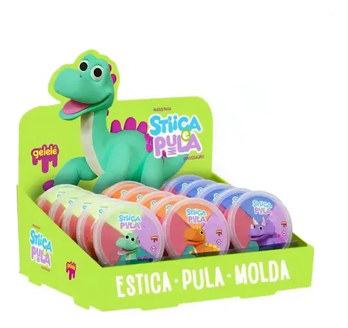 Kit Massinha Modelar Gelelé Estica Pula 2x Dinossauro Infantil