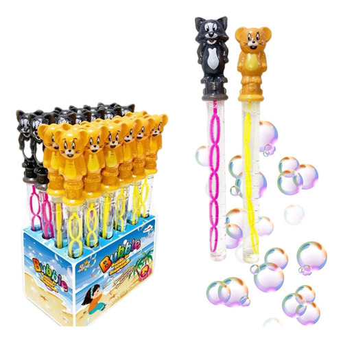 Kit 24 Tubos Para Fazer Bolha De Sabão Tamanho Grande Cor Gato E Rato