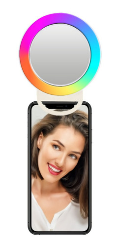 Anillo Luz Led Rgb Selfie Con Espejo Clip Celular Recargable