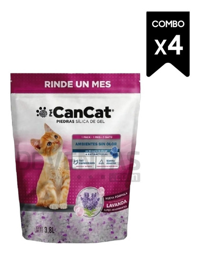 Imagen 2 de 8 de Piedritas Sanitarias Silica Lavanda 3,8l - Pack X 4un Cancat