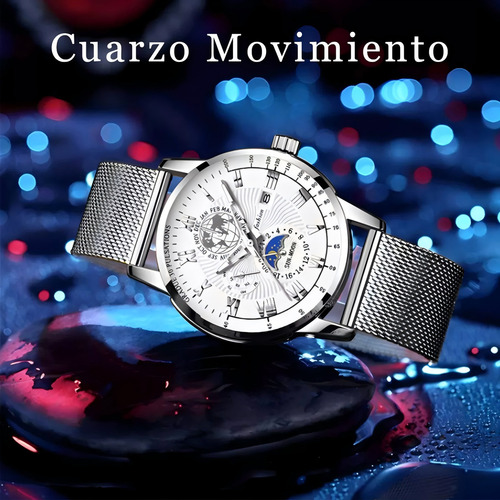 Reloj De Cuarzo RW-003 Luminoso Calendario Acero Impermeable Hombre Correa de Acero Inoxidable y Calendario Regalo Sofisticado para Cumpleaños Aniversario O Eventos Especiales