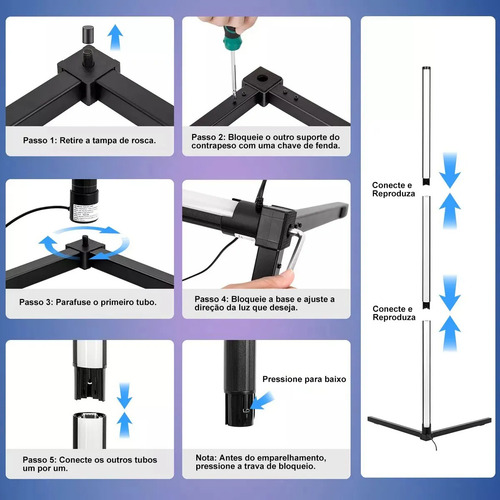 Luminária Piso Canto Com Luminária Pé Controle Remoto