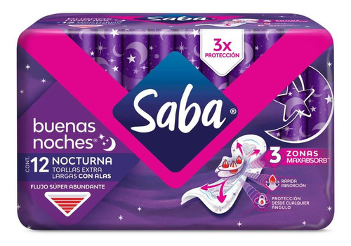 Toallas Femeninas Saba Buenas Noches Con Alas 12 Toallas