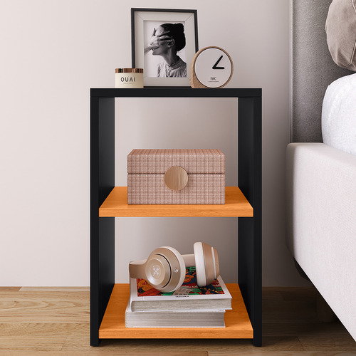 Kit 2 Criado-mudos Slim/compacta Com Prateleira Retrô Nicho Acabamento Brilhante Cor Bella Preto Cinamomo