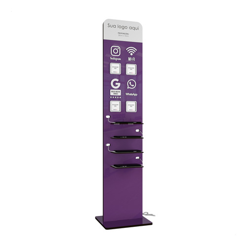 Totem Carregador Celular Roxo Acrílico 98 Cm Whatsapp Wifi