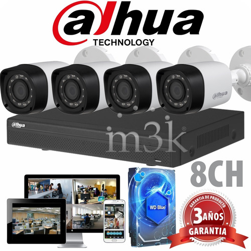 Kit Seguridad Dahua Full Hd Dvr 8 Ch + Disco 1 Tb Instalado + 4 Camaras Infrarrojas Exterior / Domos Interior + Ip Cctv