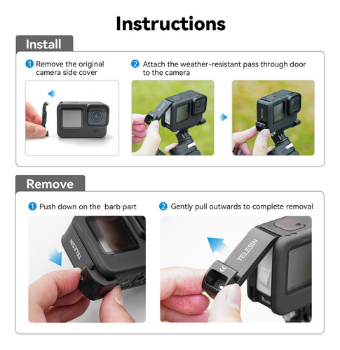 Carga Tipo-c Telesin Impermeable Para Gopro Hero 12/11/10/9