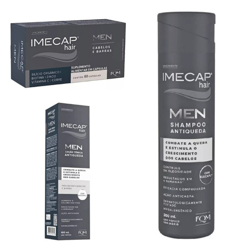 Kit Imecap Men Cabelo E Barba Antiqueda Shampoo Tonico Caps