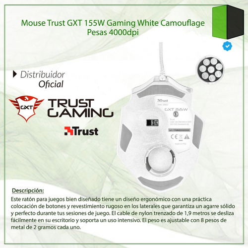 Mouse Trust Gxt 155w Gaming White Camouflage Pesas 4000dpi