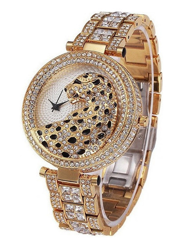 Reloj Moderno Con Estampado De Leopardo Con Diamantes De Mis