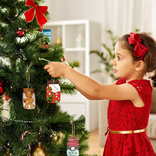 Jetec 24 Pcs Adornos De Árbol De Navidad De Madera Masón Jar