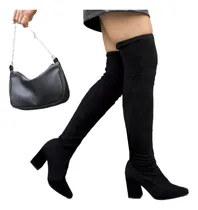 Comprar Botas Bucaneras Elastizadas Gamuza Botas Largas Mujer Taco
