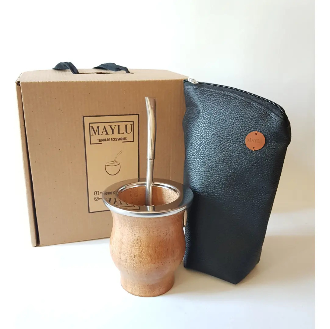 Mate Imperial Calabaza, Bombilla Inox+ Yerbera +packaging - Mate Algarrobo