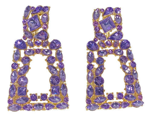 Grandes Aros Cristales Swarovski Violeta Bañados En Oro