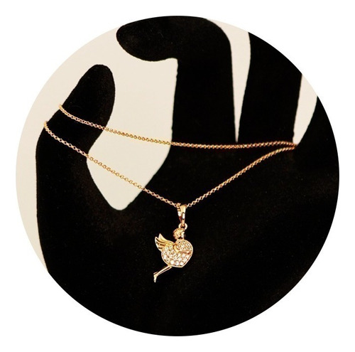 Collar Ángel Corazón Oro 18k Diamantes Cadena Sutil Mujer 