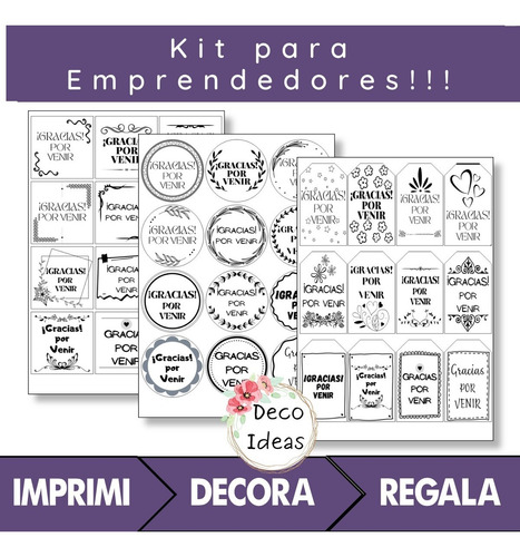 Imagen 1 de 5 de Kit Emprendedores 01 Gracias Por Venir A B. N. Tag Etiquetas