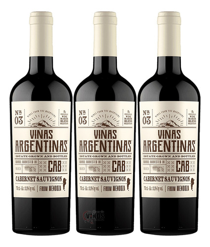 Vino De Autor Viñas Argentinas Cabernet Sauvignon Pack X3