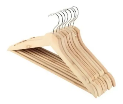 Ganchos Para Ropa Madera Natural 8 Piezas Calidad Home C
