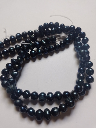Collar 49 Perlas Azul Acero Semioval Natural #7mm Auténticas