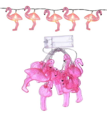 Cordão Luminária Fio Luz Led 10 Lâmpadas Flamingo Decoração