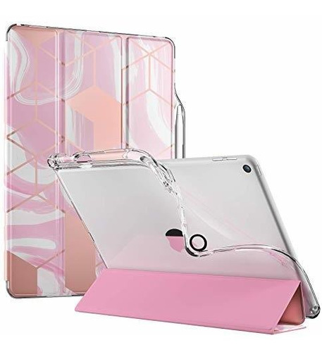 Funda Para iPad 10.2 Con Portalapices Diseño De Marmol Rosa