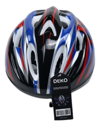 Imagem 2 de 8 de Kit Azul Capacete Joelheira Cotoveleira Munhequeira Infantil
