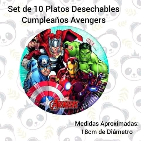 Set De 10 Platos Desechables Cumpleaños Vengadores Avengers 