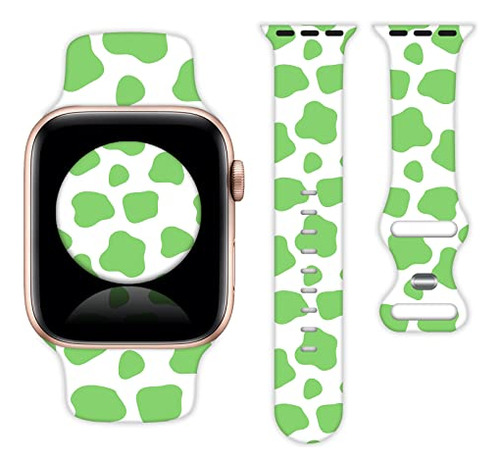 Cute Green Cow Print Watch Band Compatible Con Apple Watch 3