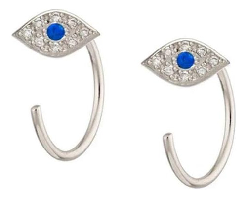 Pendientes De Aro Con Forma De Ojo Azul, Plata De Ley S925 P