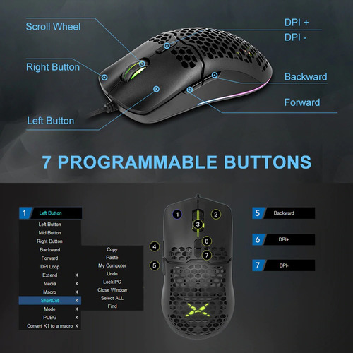 Imagen 7 de 10 de Mouse Gamer Delux M700a Rgb, Programable 7 Botones, 7200dpi
