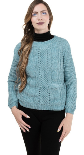 Sueter Cerrado Tejido Chenilla Fino Cuello Redondo Crochet.