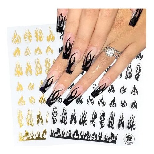 3d Holográfico Fogo Chama Unhas Adesivos Nail Art Kit 10