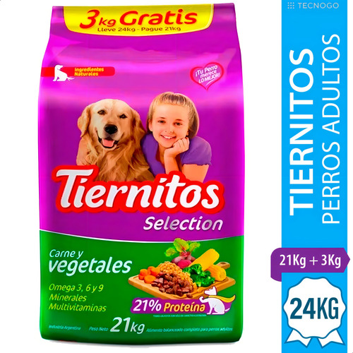 Alimento Perros Tiernitos Carne Vegetales 21kg + 3kg