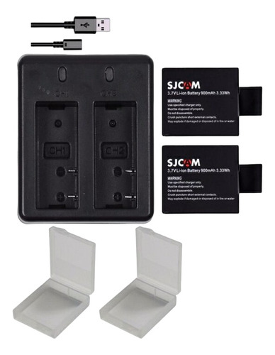 Carregador + 2 Bateria Pra Sjcam Sj4000 Sj5000 Sj9000 Sj8000
