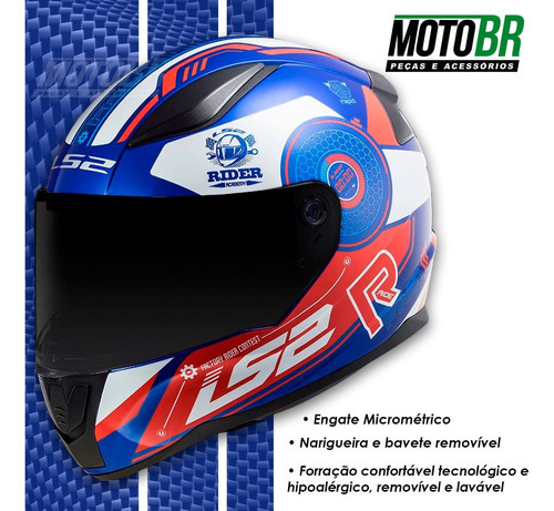 Capacete Para Moto Ls2 Ff353 Rapid Stratus Blue Red White Cor Azul Tamanho do capacete 60