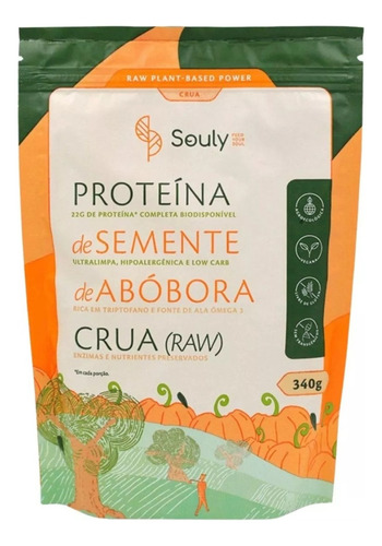 Proteina De Semente De Abobora Crua 340g, Souly, Vegana Sabor Crua
