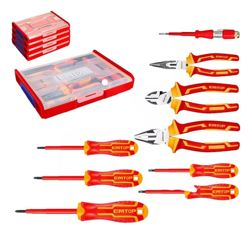 Set Dielectrico Herramientas Electricista Apilable Emtop 9pz